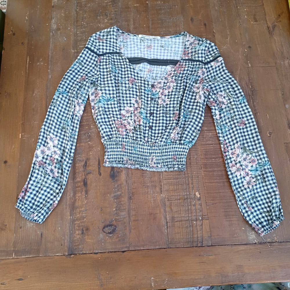 American Rag Cie Split Sleeve Top Ruched Waist Boho Blouse Sz M